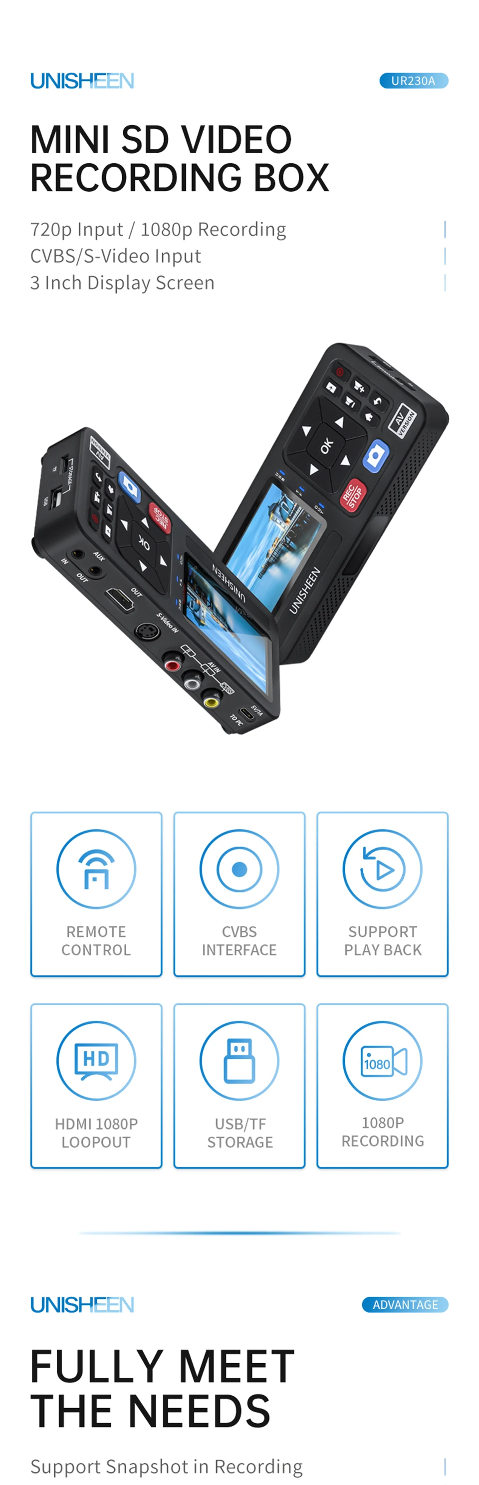 Dispositivo UNISHEEN UR230A con pantalla integrada y controles