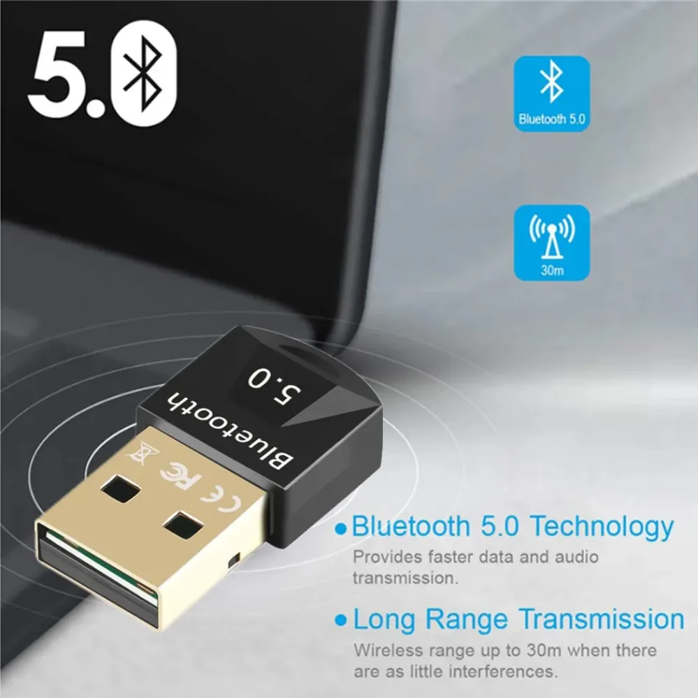 Adaptador USB Bluetooth 5.0 visto de frente