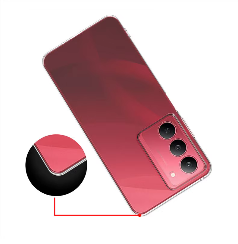 Detalle del diseño fino y transparente de la carcasa TPU