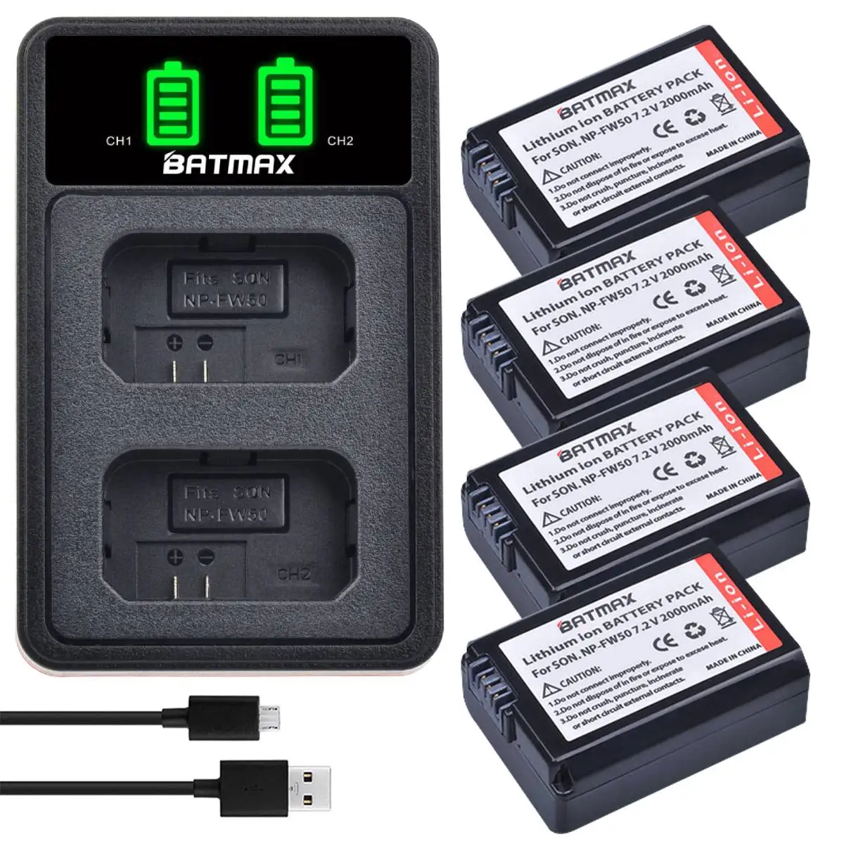 Batmax 2000mAh NP-FW50 batería + cargador Dual LED para Sony ZV-E10L a37 A7 A7II A7RII A7SII A7S A7S2 a6000 a6400 a6500 NEX-7 RX10 - imagen 3