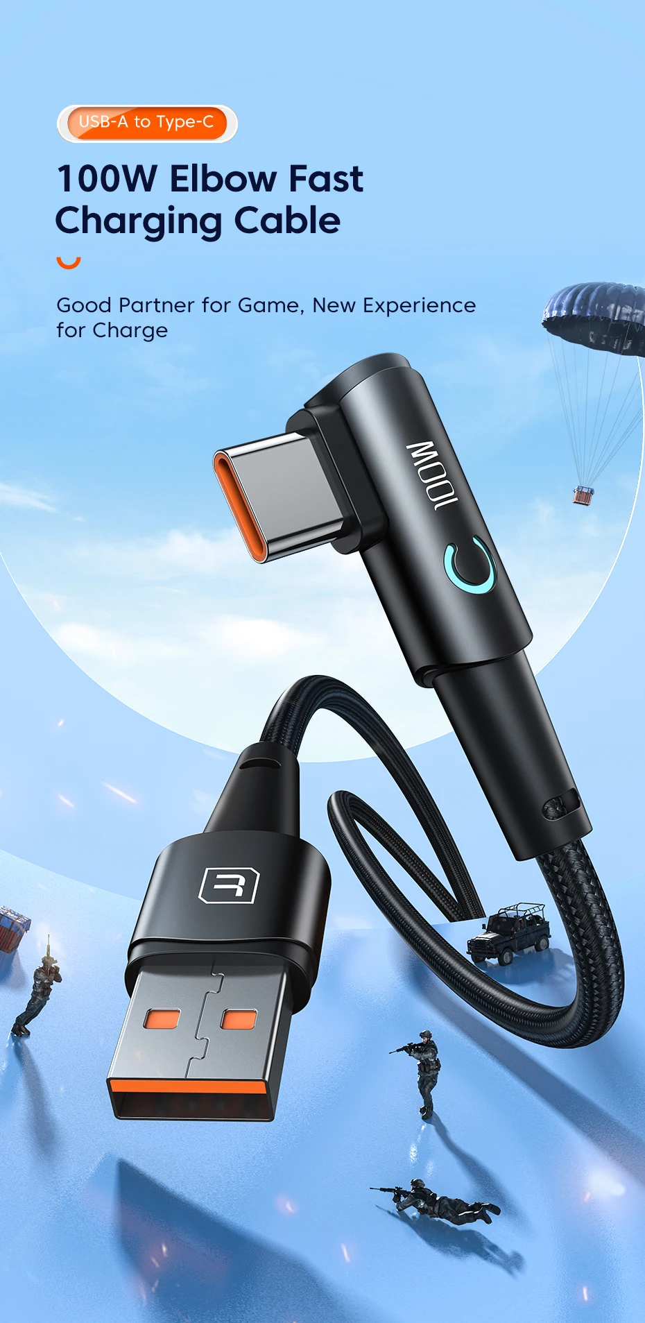 Cable USB-C en ángulo para carga cómoda