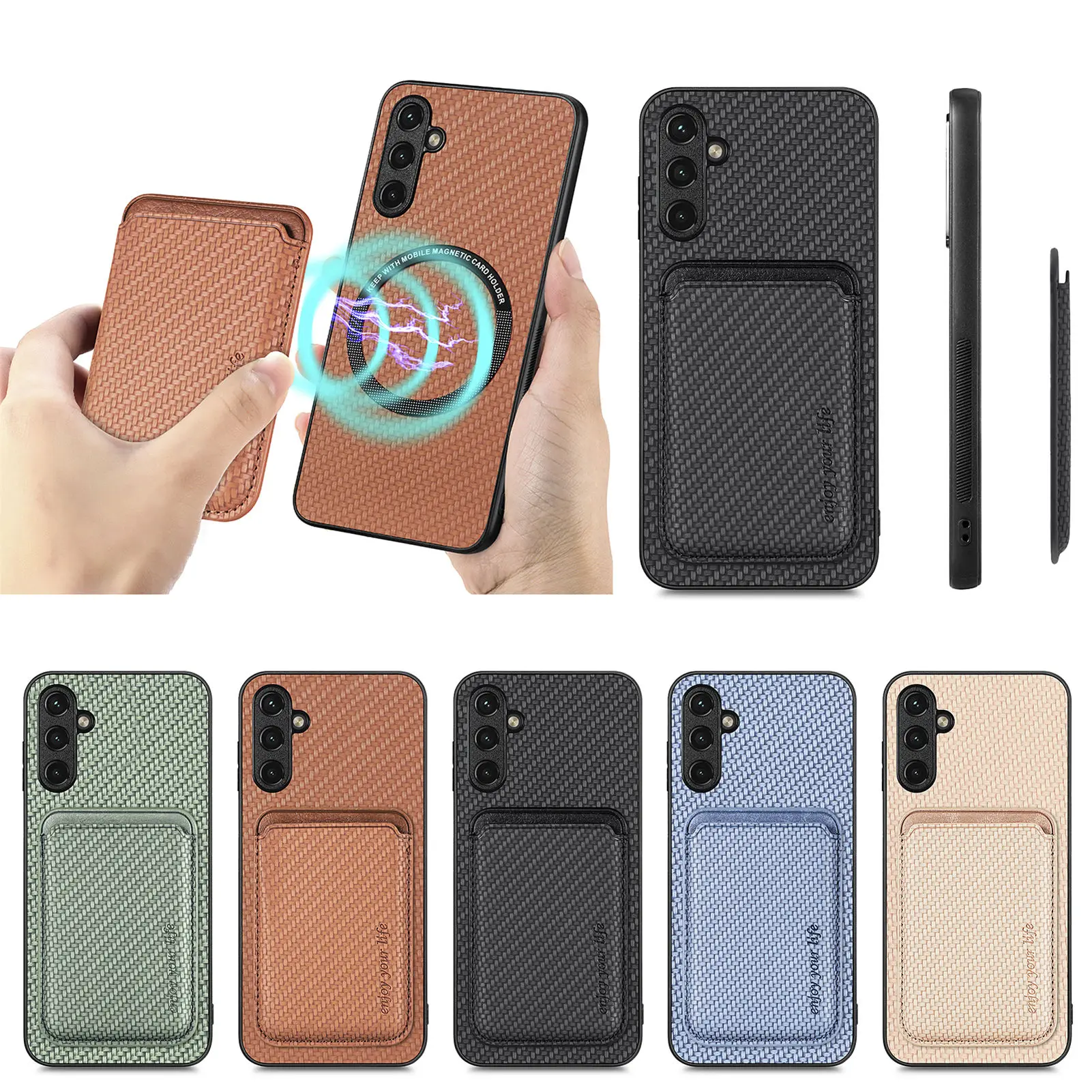 Funda magnética con tarjetero desmontable en color negro con tarjetero visible