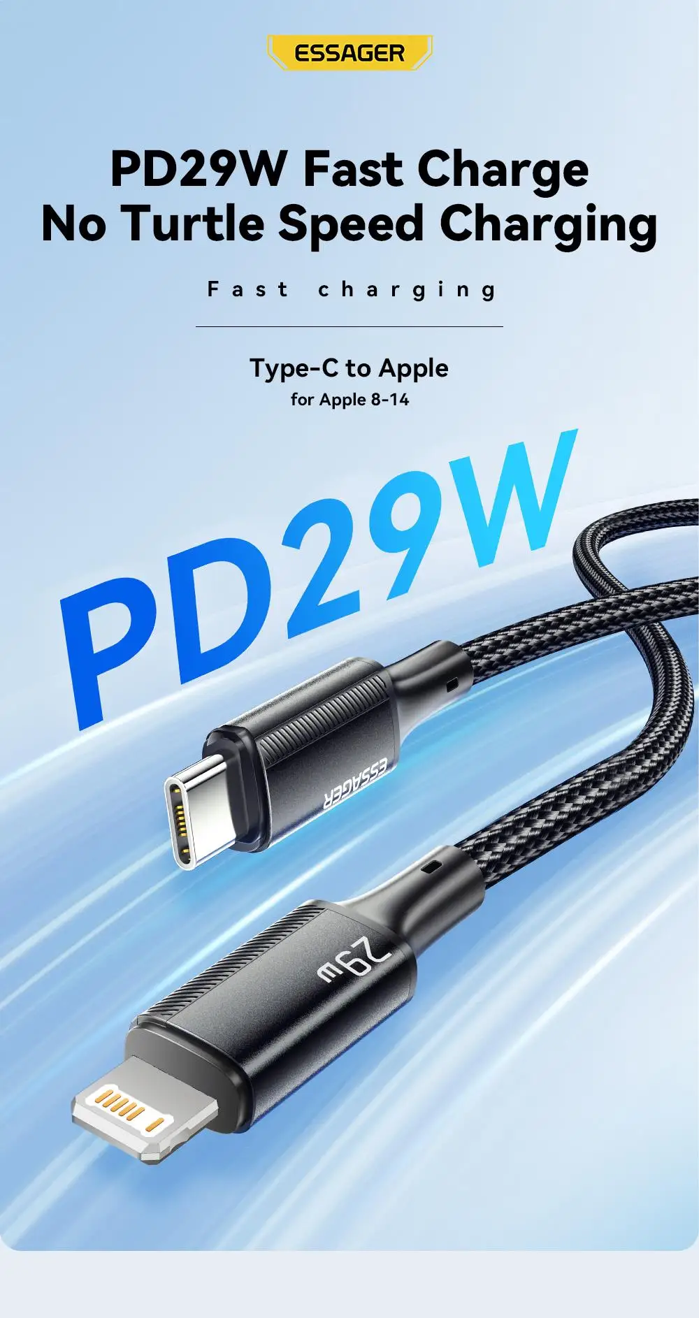 Cable Essager USB-C a Lightning - vista frontal