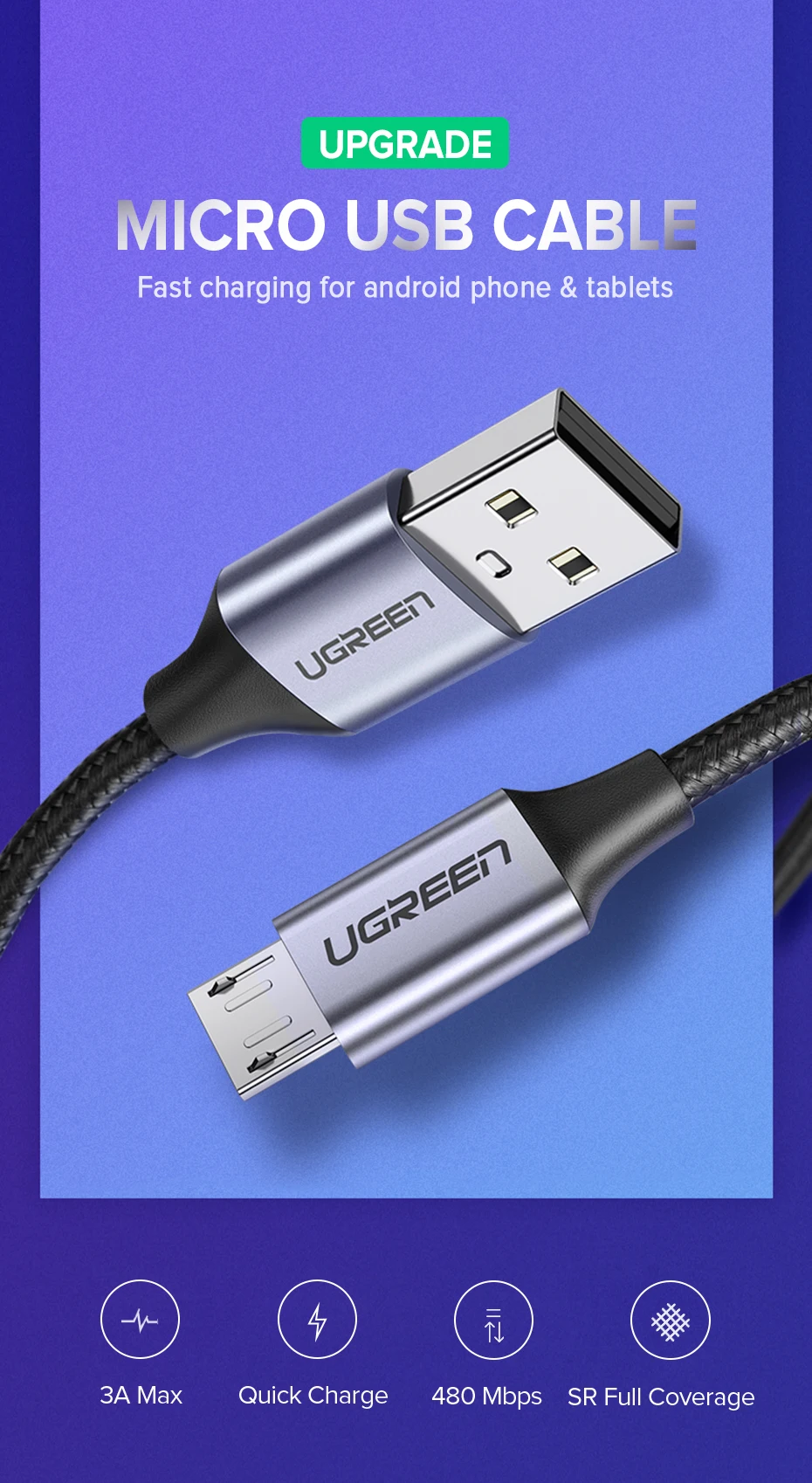Cable USB Ugreen carga rápida 1.5m