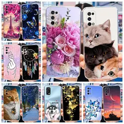Funda Realme 7 Pro – Silicona TPU Transparente con Gatos y Flores