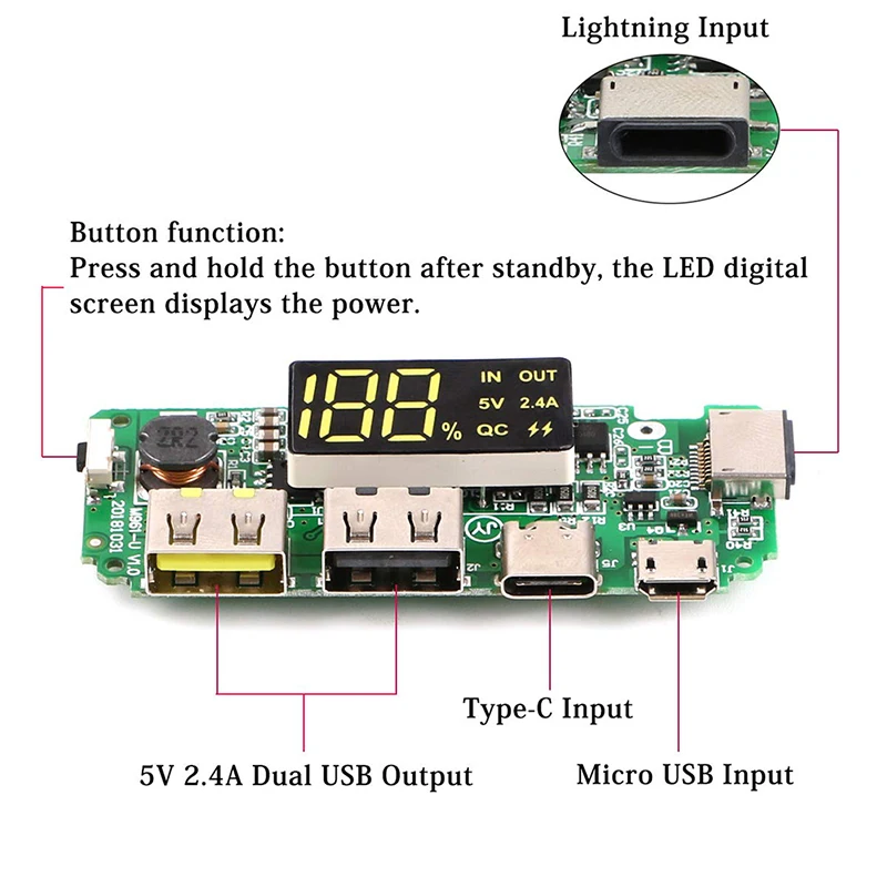 Módulo de carga USB con pantalla LED