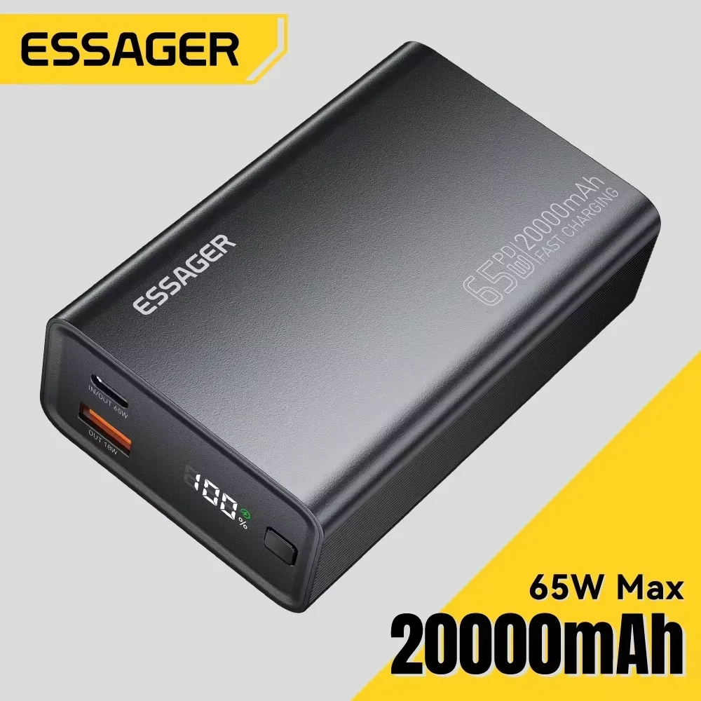 Essager Power Bank 65W – Carga Rápida USB-C Portátil