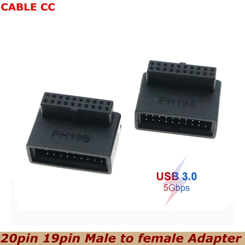 Adaptador USB 3.0 de 19 pines macho-hembra en ángulo de 90° - imagen 3