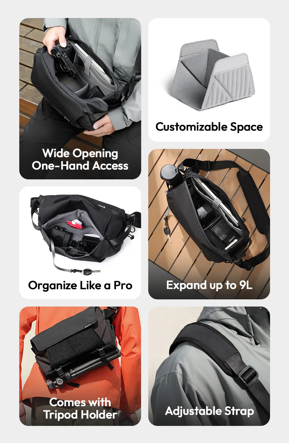 Interior del bolso con compartimentos acolchados