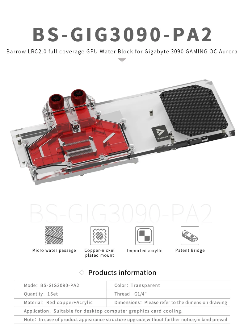 Bloque de agua Barrow para GPU