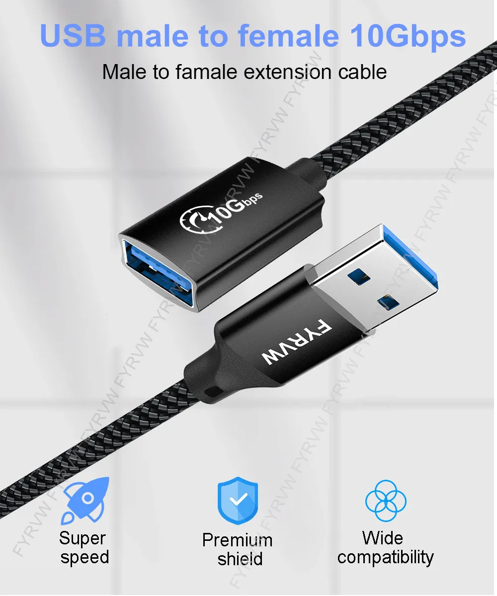 Cable extensor USB con conectores plateados y blindaje de calidad