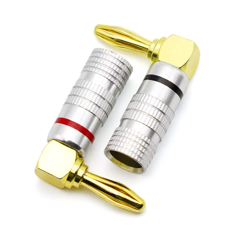 Conector Banana 90º Chapado en Oro 4 mm – Enchufe Altavoz HiFi Tornillo - imagen 2