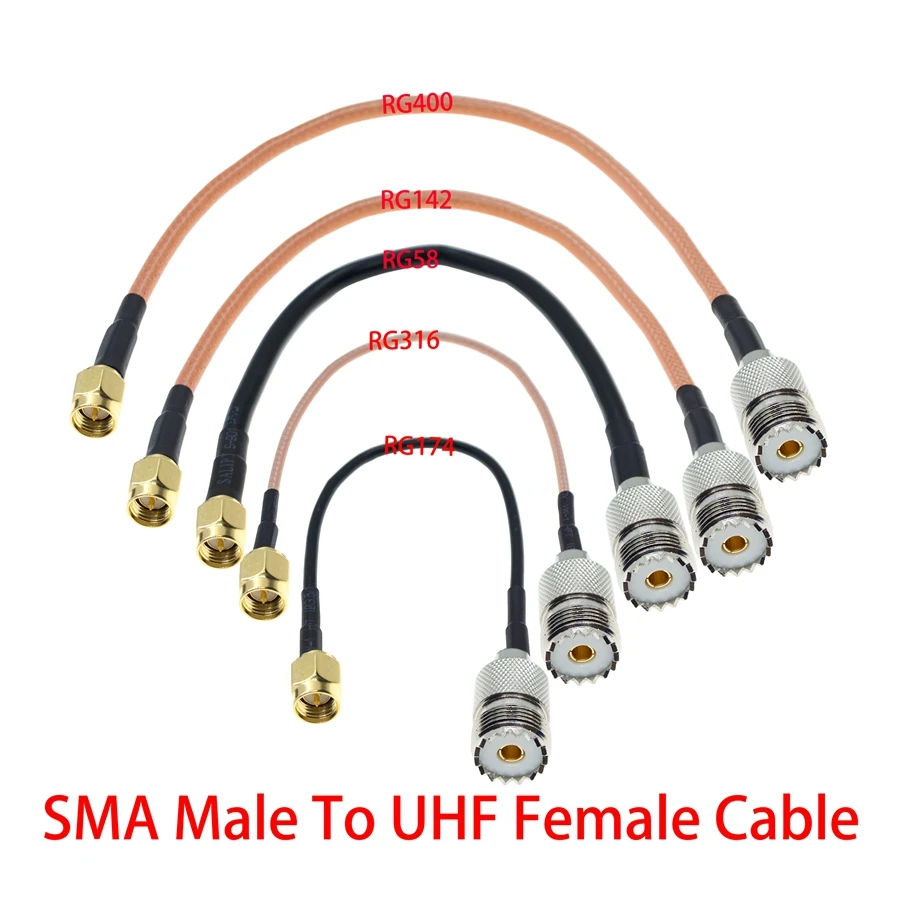 Conector SMA macho a UHF hembra vista lateral