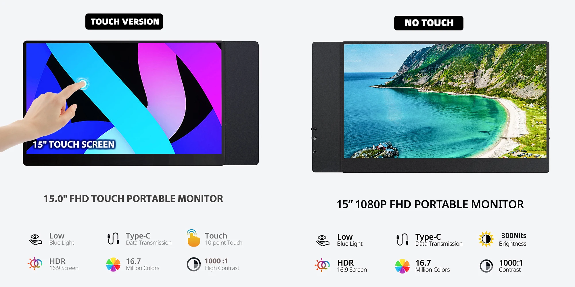Monitor portátil XIAN WEI de 15 pulgadas mostrando pantalla Full HD
