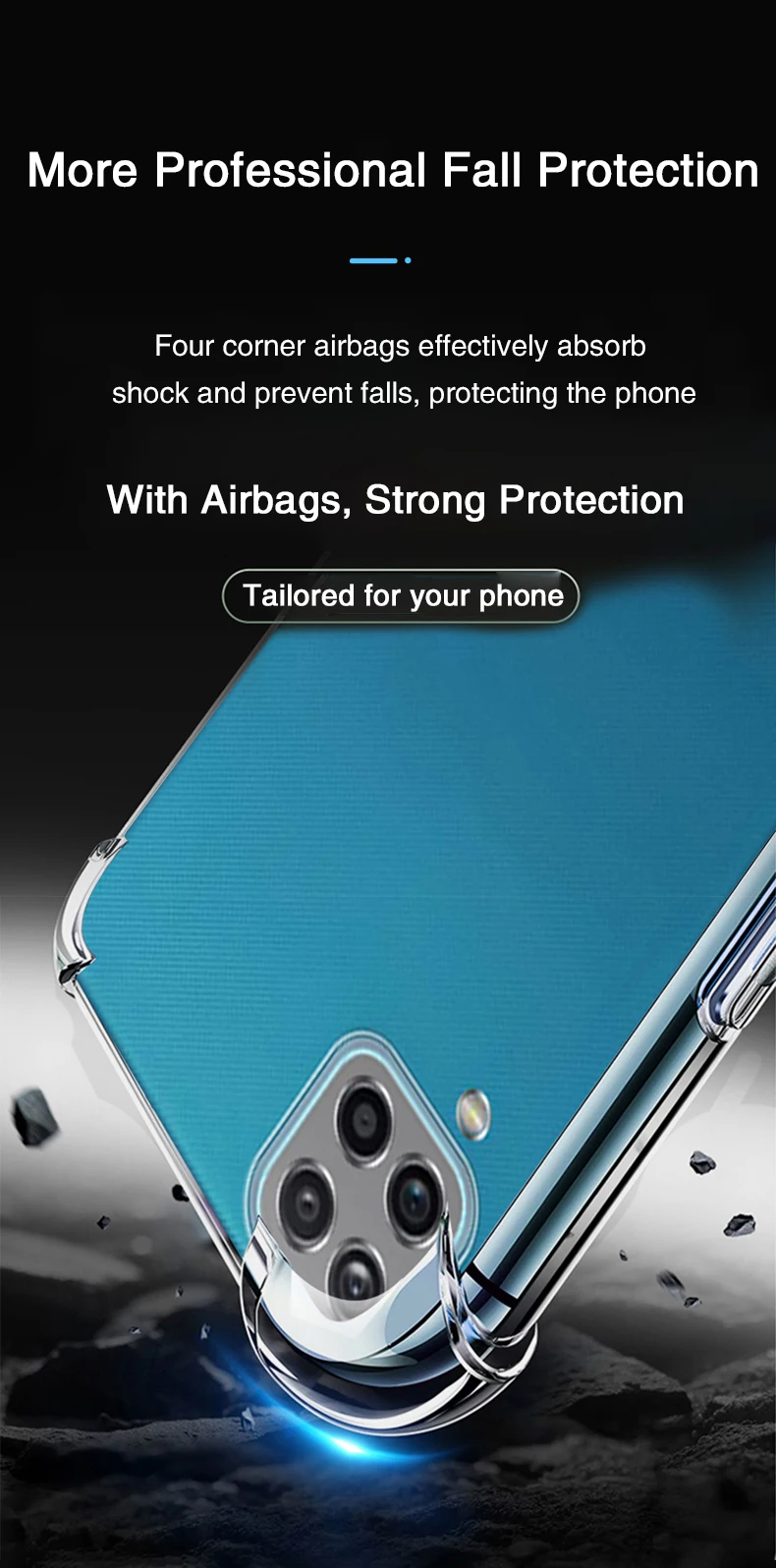 Funda transparente mostrando refuerzo Airbag en las esquinas