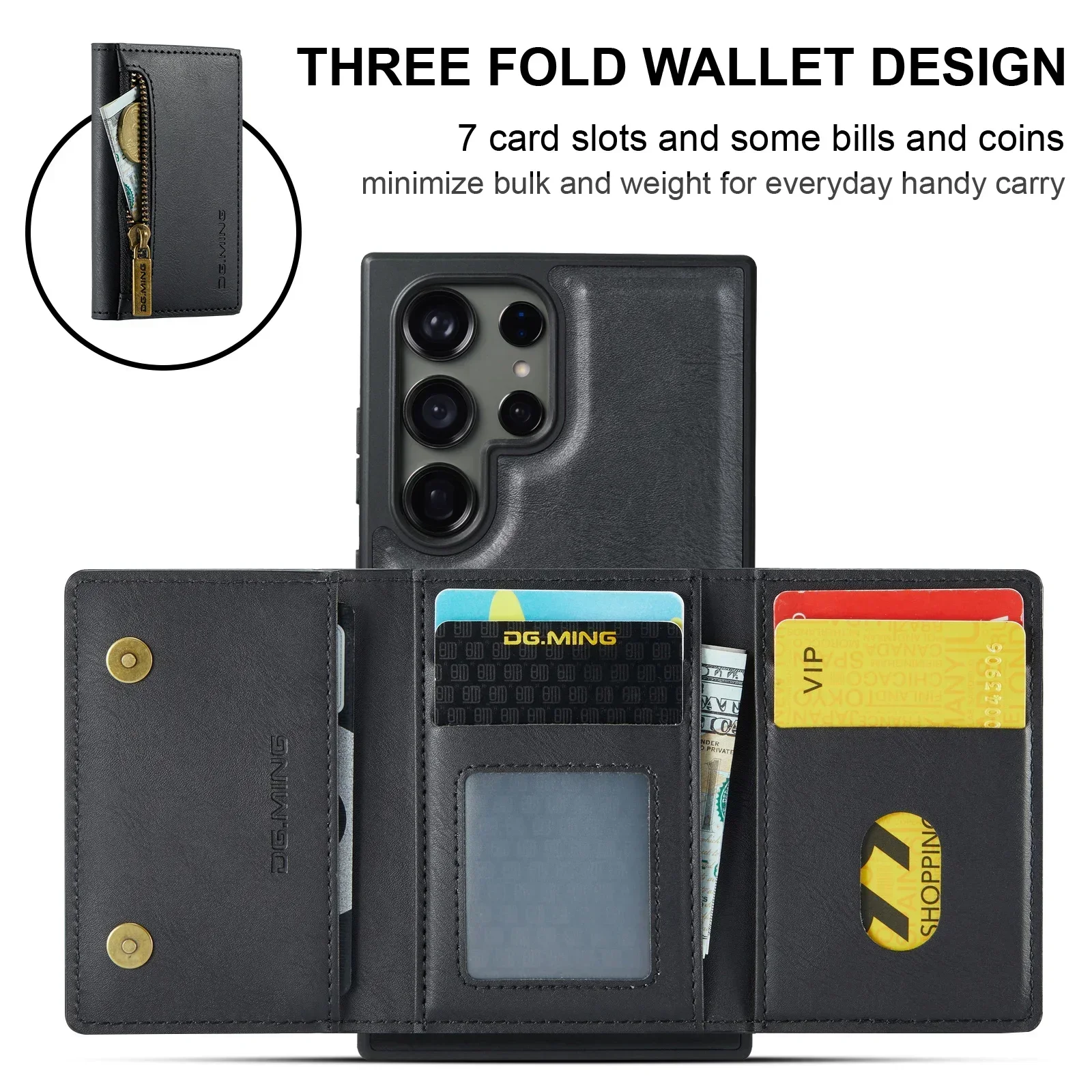 Fundas Cartera Samsung S24 S23 S22 – Cuero RFID Cremallera Magnética - imagen 3