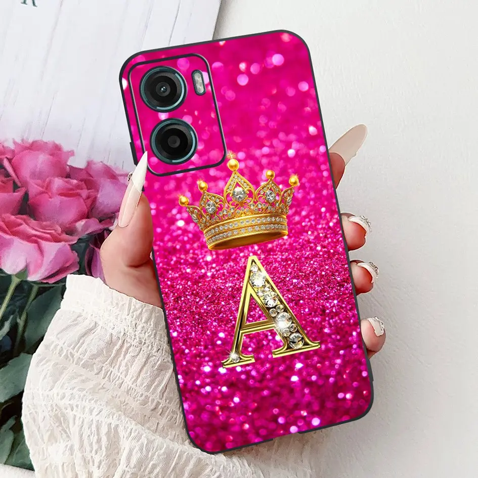 Funda de silicona suave en negro con letras iniciales para Motorola Moto G05