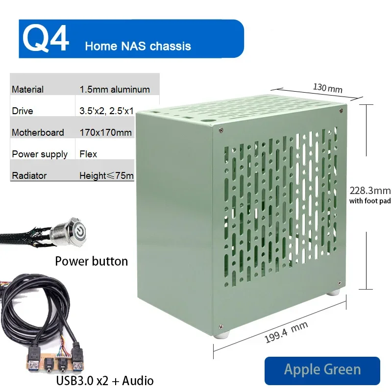 Chasis NAS Mini ITX ARSYLID Q4 – Aluminum 3.5" + 2.5" - imagen 2