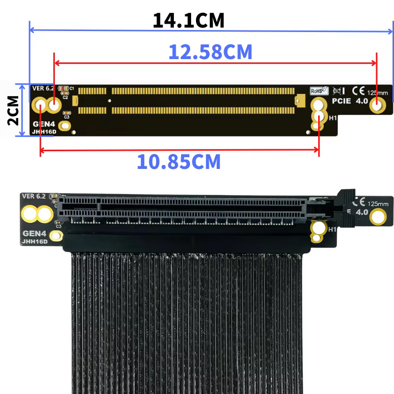 Vista lateral del extensor PCIe 4.0