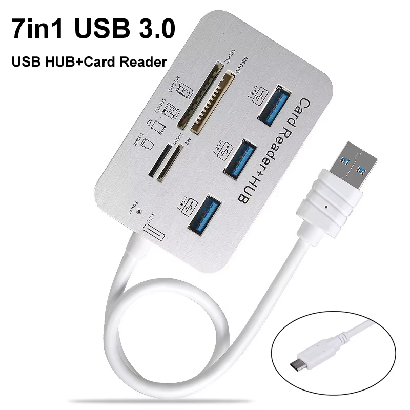 Hub USB 7 en 1 compacto con múltiples conexiones