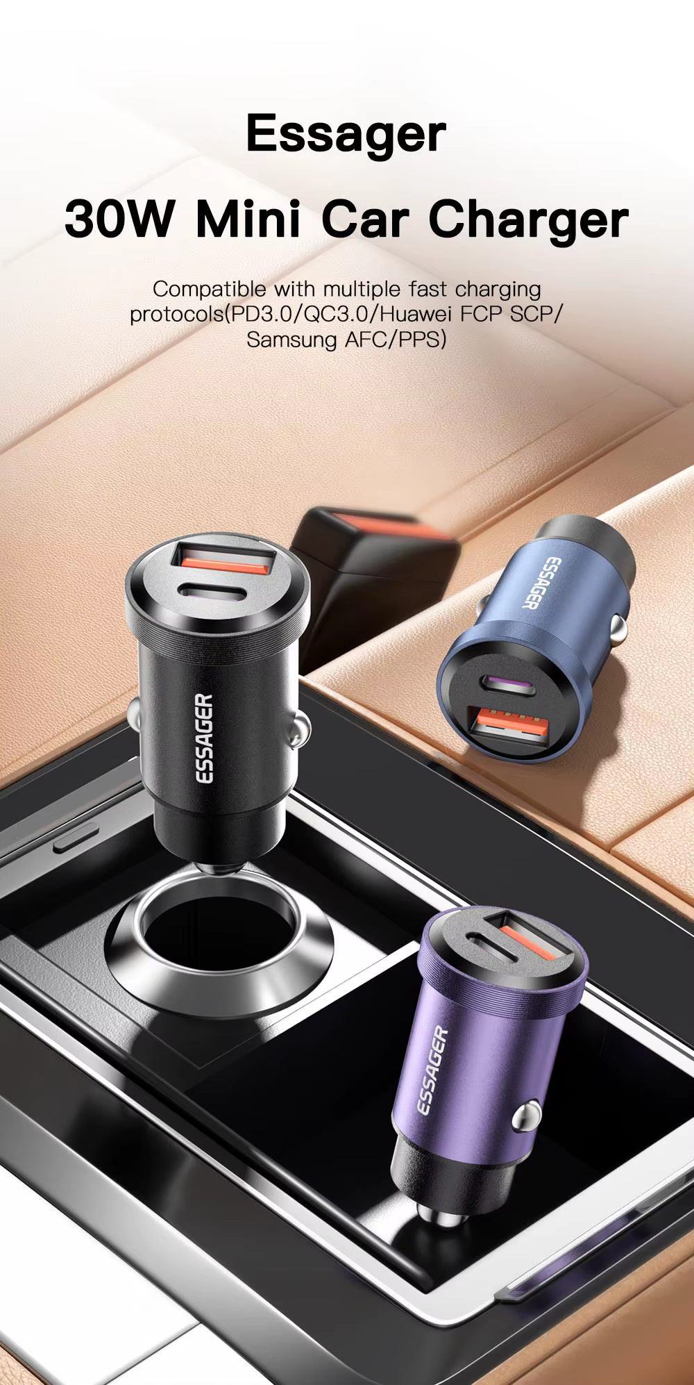 Cargador ESSAGER USB-C vista frontal