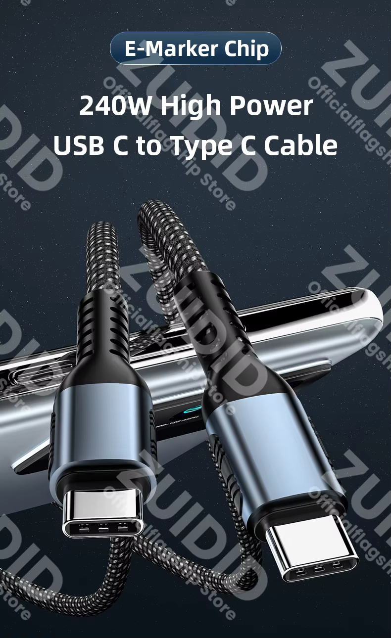 Cable USB-C 240W PD con conectores reforzados