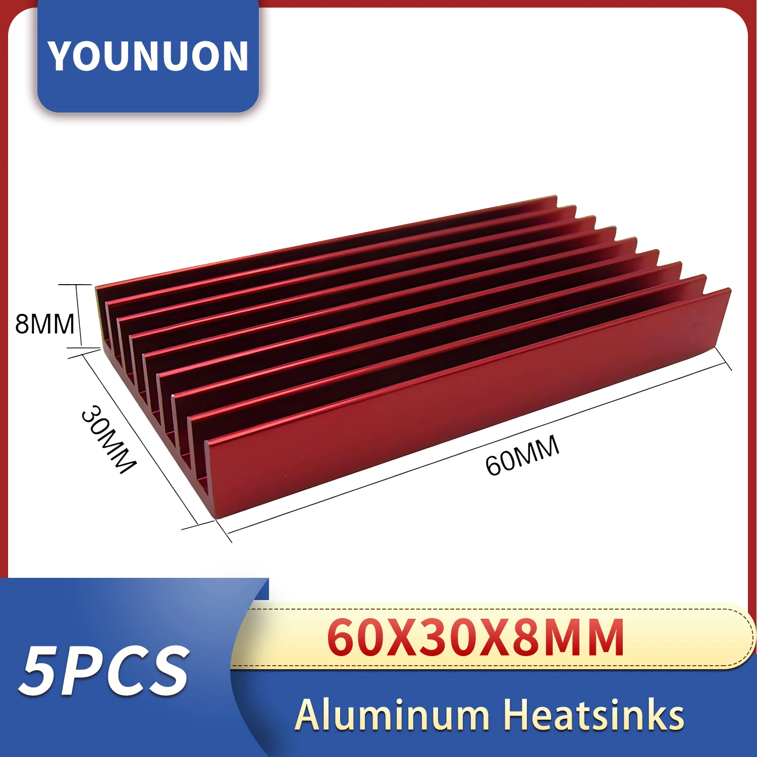 Disipador Térmico Aluminio 60x30x8mm para IC Chip y Memoria - imagen 2