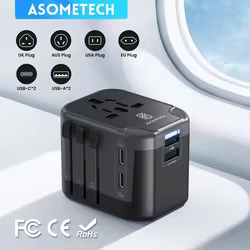 Adaptador de viaje universal USB-C PD para enchufes EU/UK/USA/AUS
