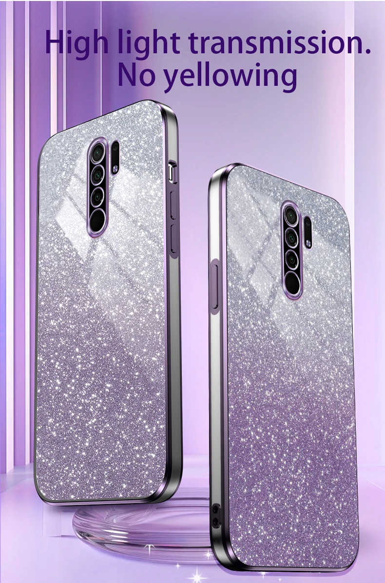 Funda bajo luz brillante mostrando efecto glitter