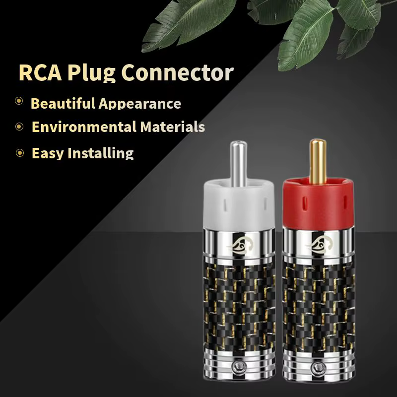 Conector RCA macho visto de frente con chapado dorado