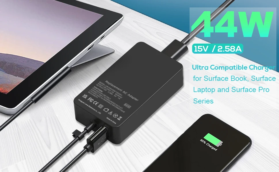 Vista frontal del cargador KTZON 65W con cable desmontable