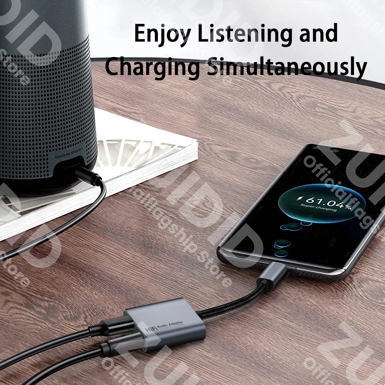 Uso con auriculares y cargador simultáneos