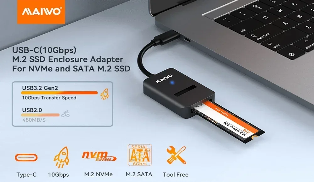 Caja M.2 NVME SSD Maiwo vista frontal