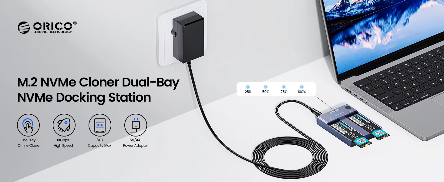 Dock SSD NVMe de doble bahía para clonar unidades sin PC