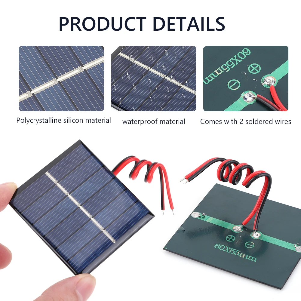 Mini Panel Solar Policristalino 3V con Cables para Proyectos DIY - imagen 2