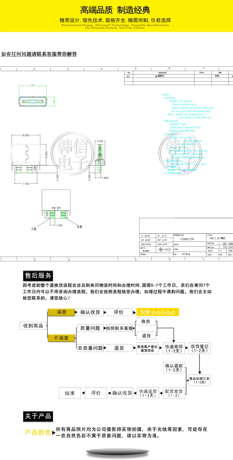 Conector USB tipo C 3.1 hembra para soldadura en PCB