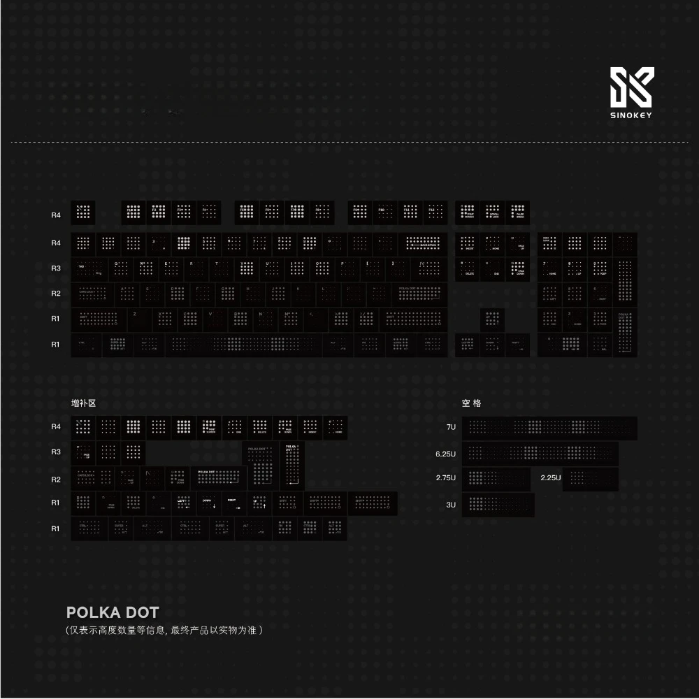 Polkadot Teclas PBT Perfil Cherry Negras para Teclado Mecánico 150 Keys