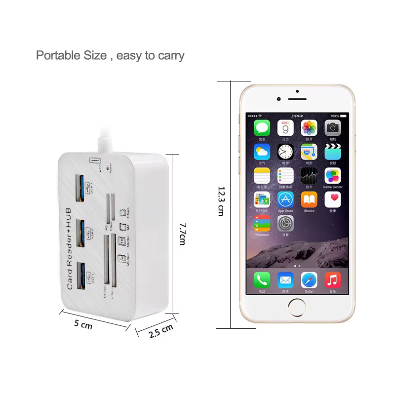 Detalle de puertos USB 3.0 y ranuras para tarjetas de memoria