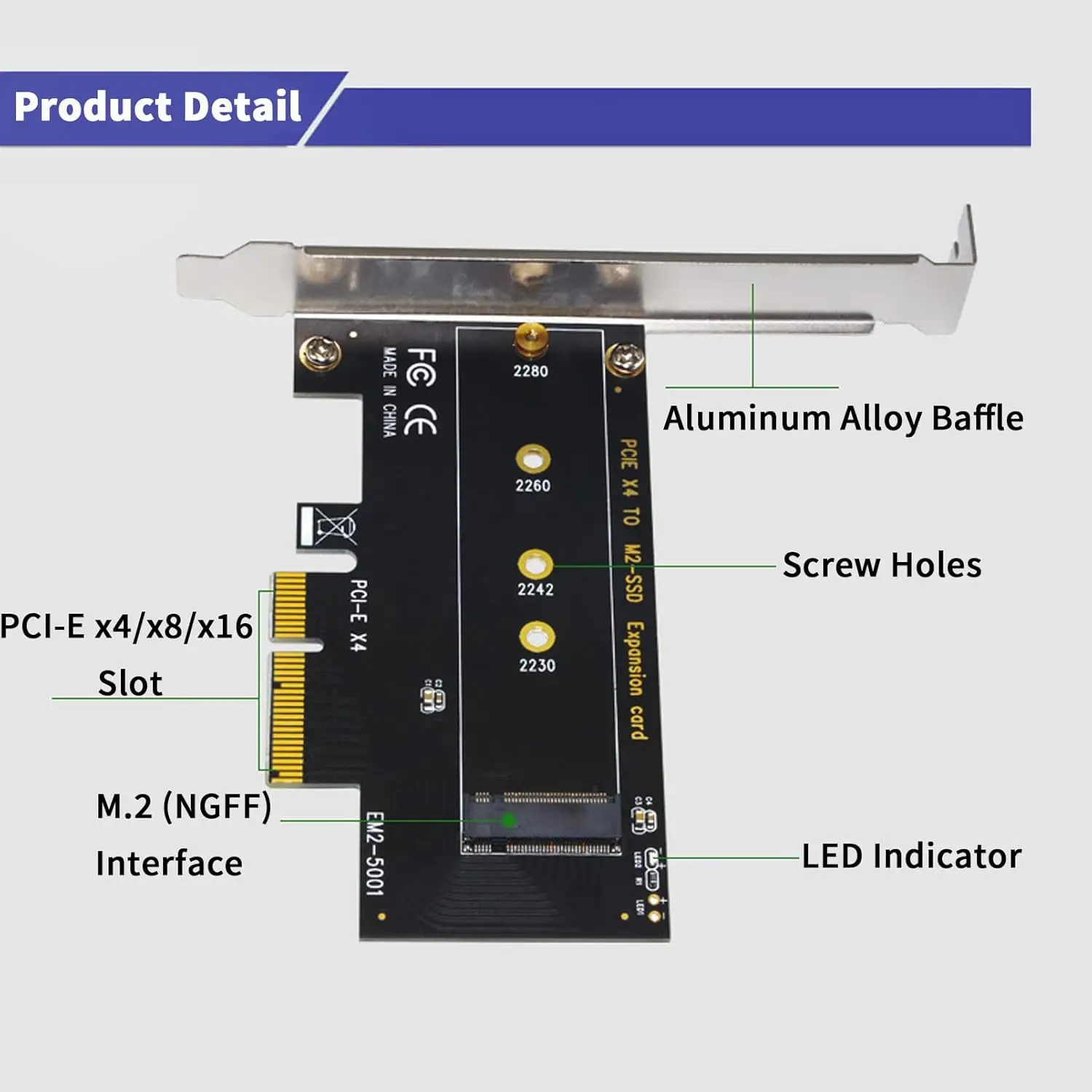 Adaptador M.2 NVMe a PCIe B/M para SSD - imagen 4