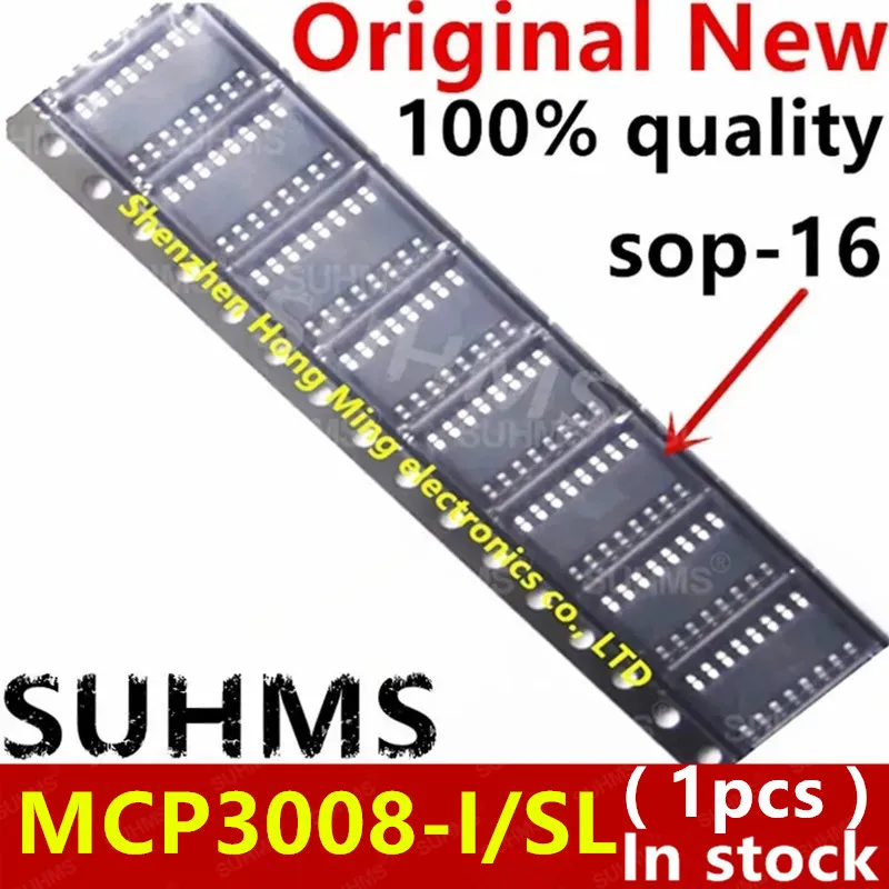 Vista frontal del MCP3008-I/SL en encapsulado SOP-16