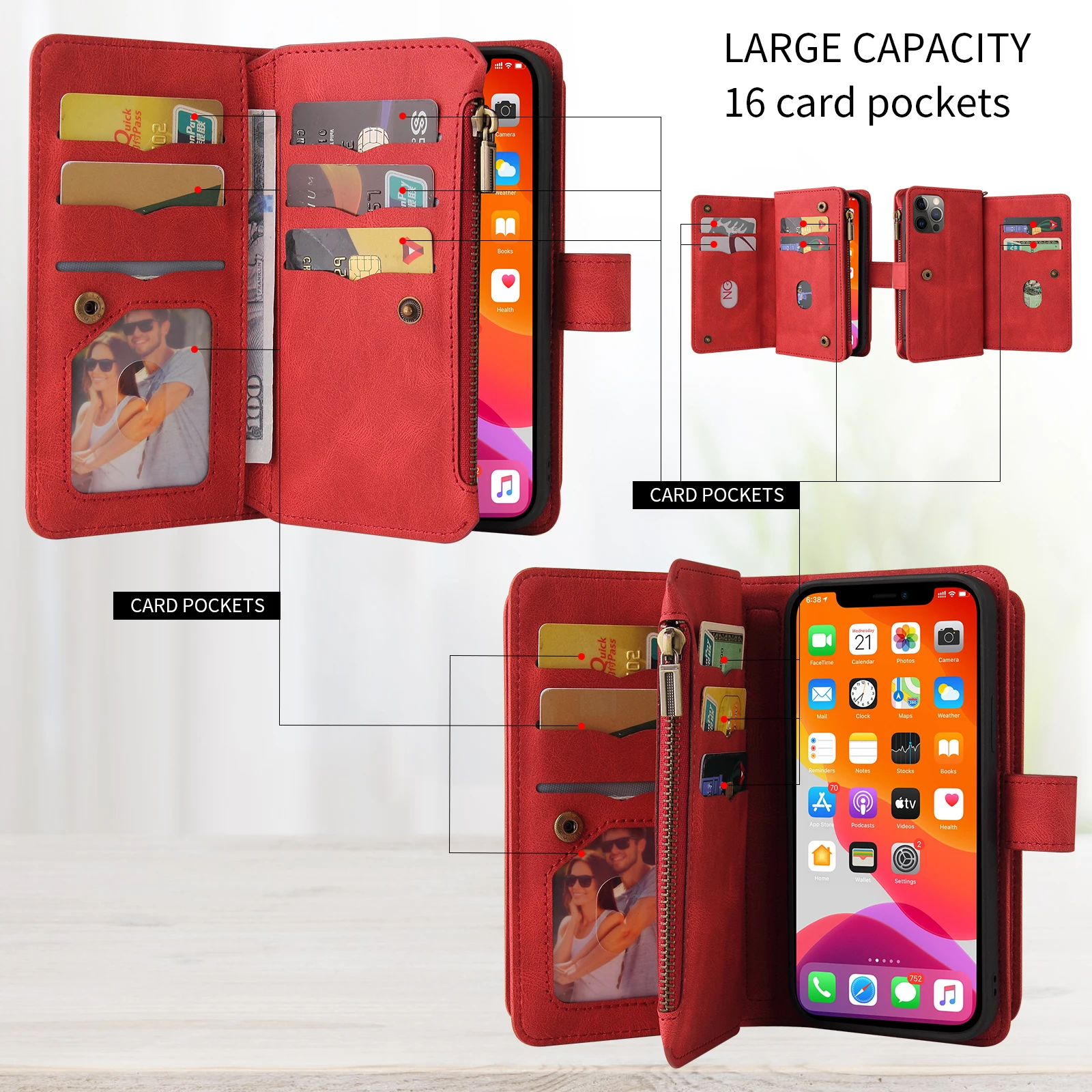 OPPO Realme Funda cuero con cremallera y ranuras para tarjetas - imagen 5