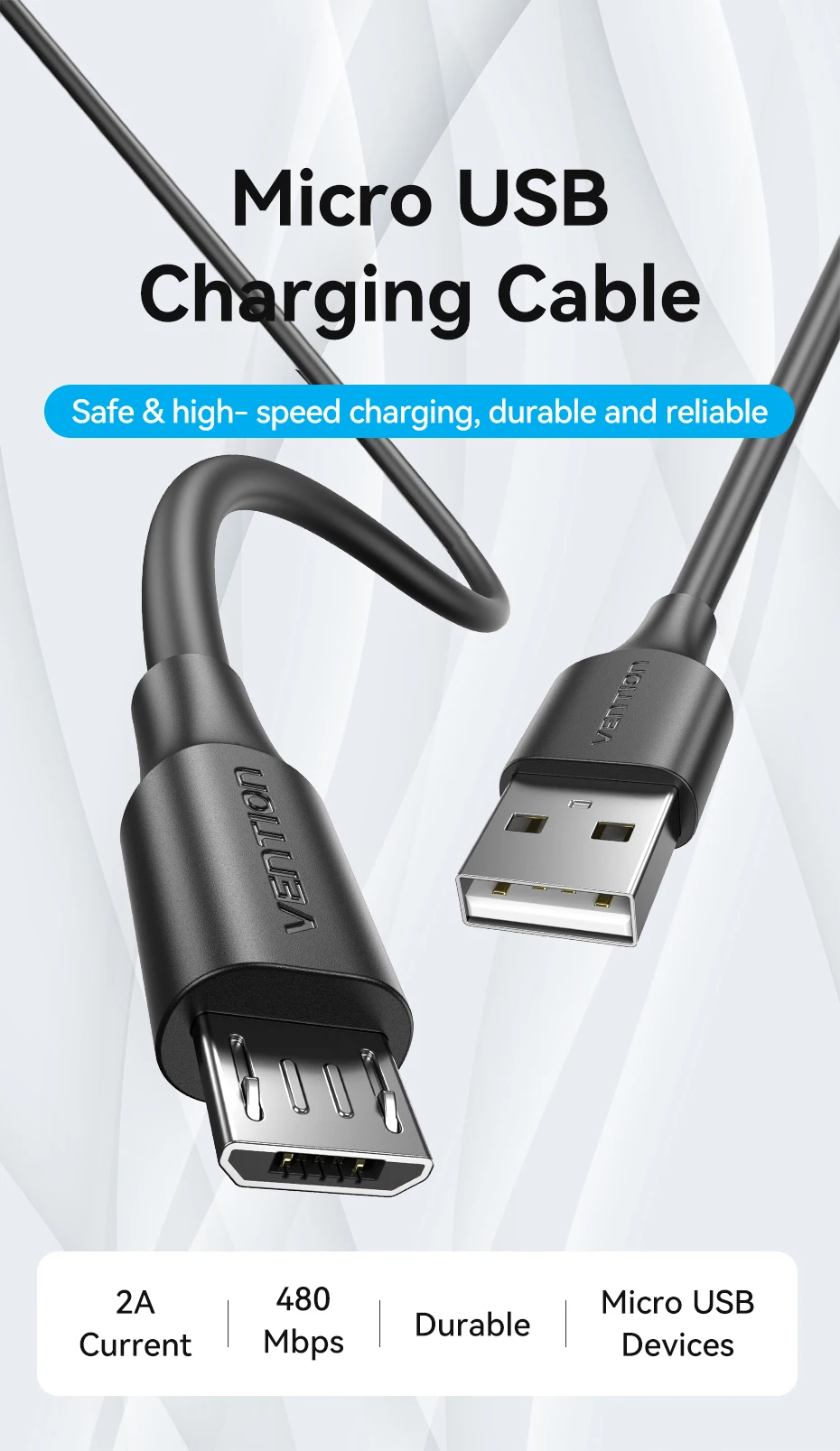 Cable Vention Micro USB con conectores cromados