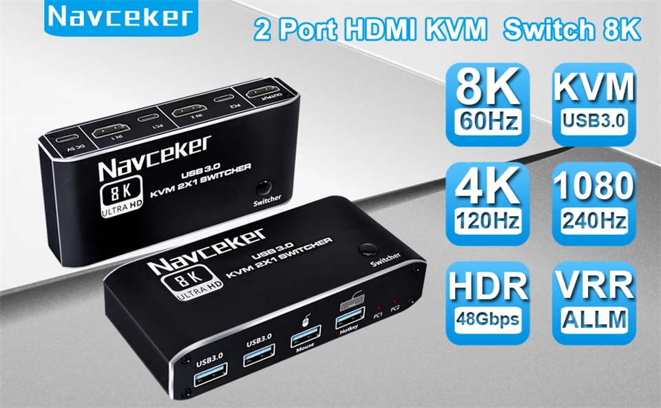 Conmutador KVM.Navceker 8K - uso en escritorio