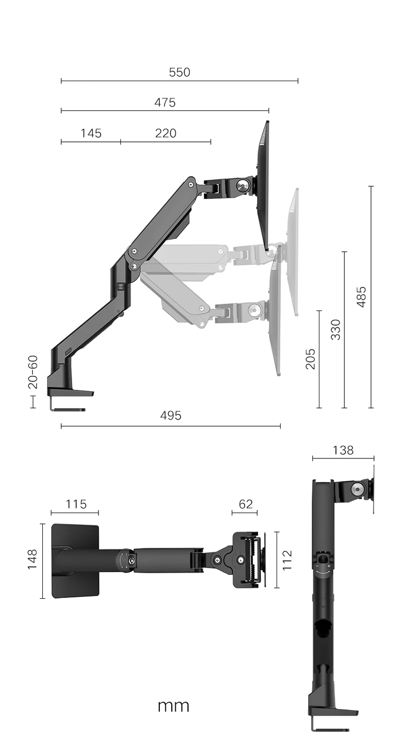 Especificaciones técnicas del brazo