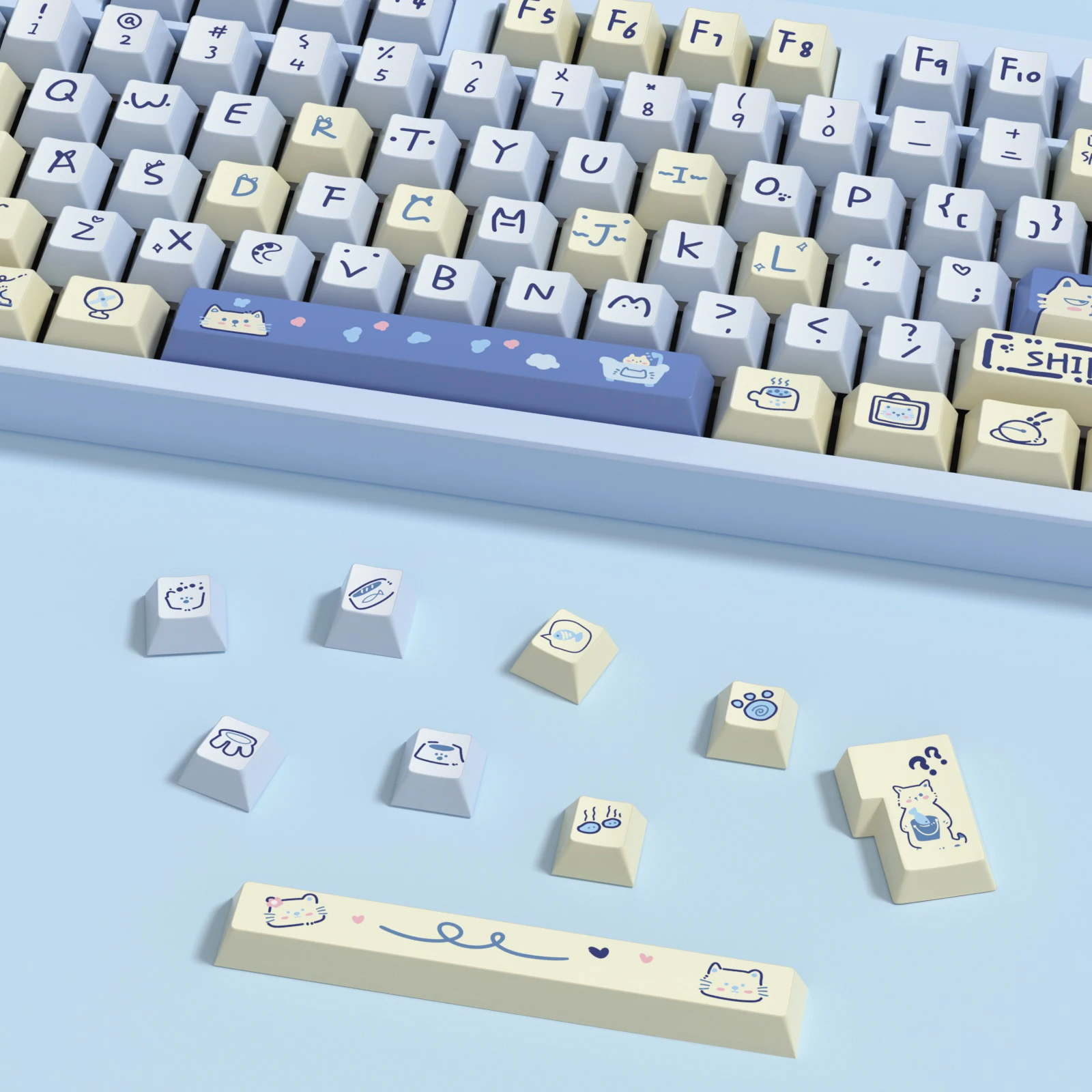 KBDiy Teclas Perfil Cherry PBT MX Gaming Meow Azul Teclado Mecánico - imagen 2