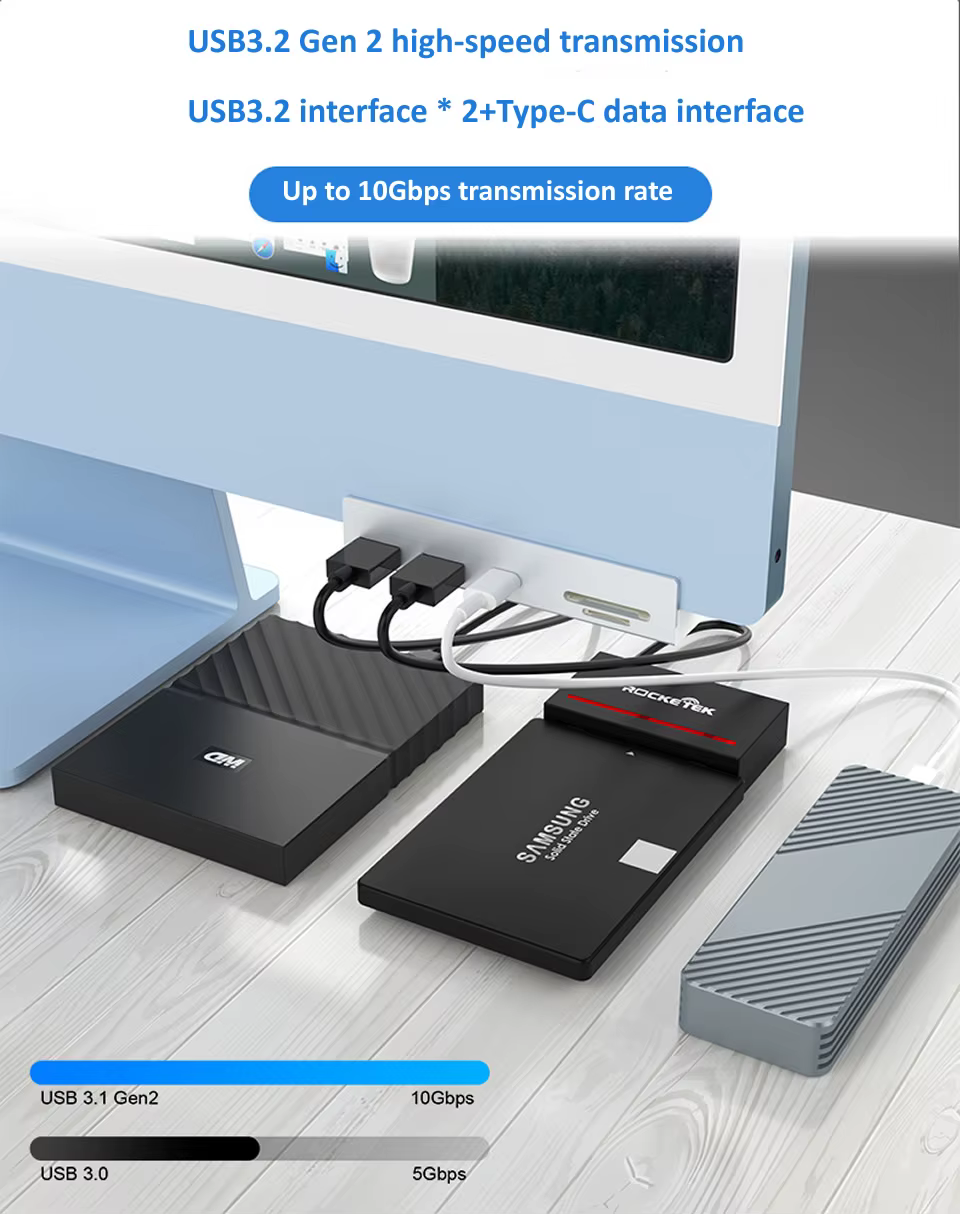 Puertos USB 3.2, USB-C y lectores de tarjetas SD y TF