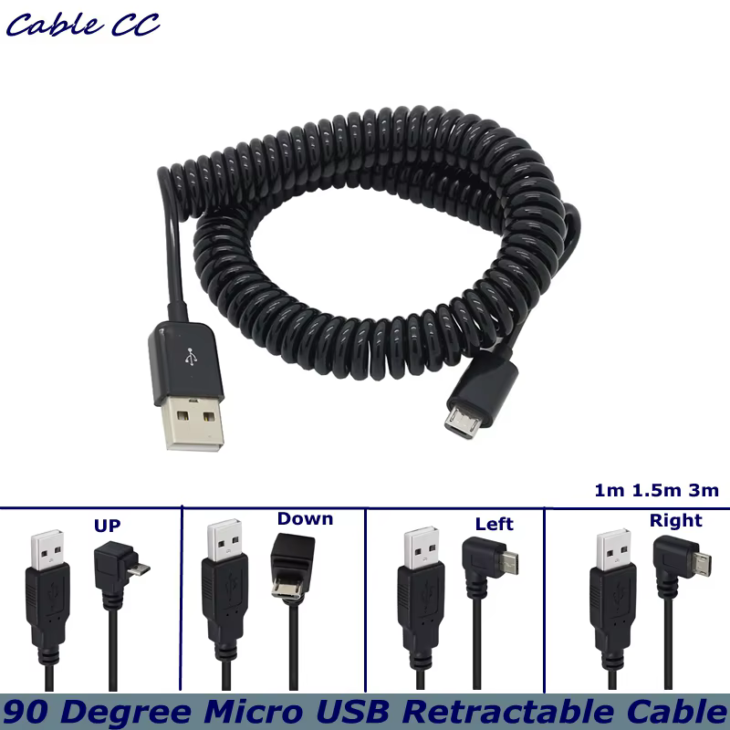 Vista del conector USB A y Micro USB en ángulo recto