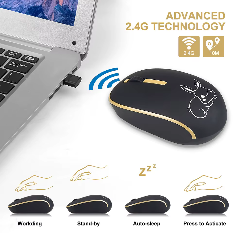 Ratón inalámbrico HKZA visto desde arriba, diseño ergonómico plateado