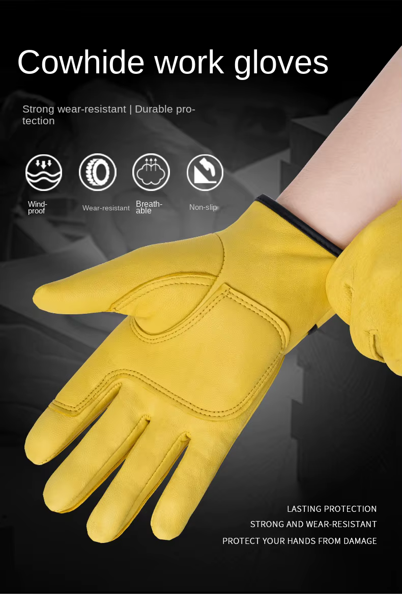 Guantes de piel de oveja vista frontal con costuras reforzadas