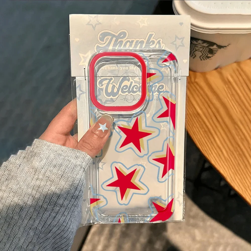 Funda transparente con diseño de estrellas rojas